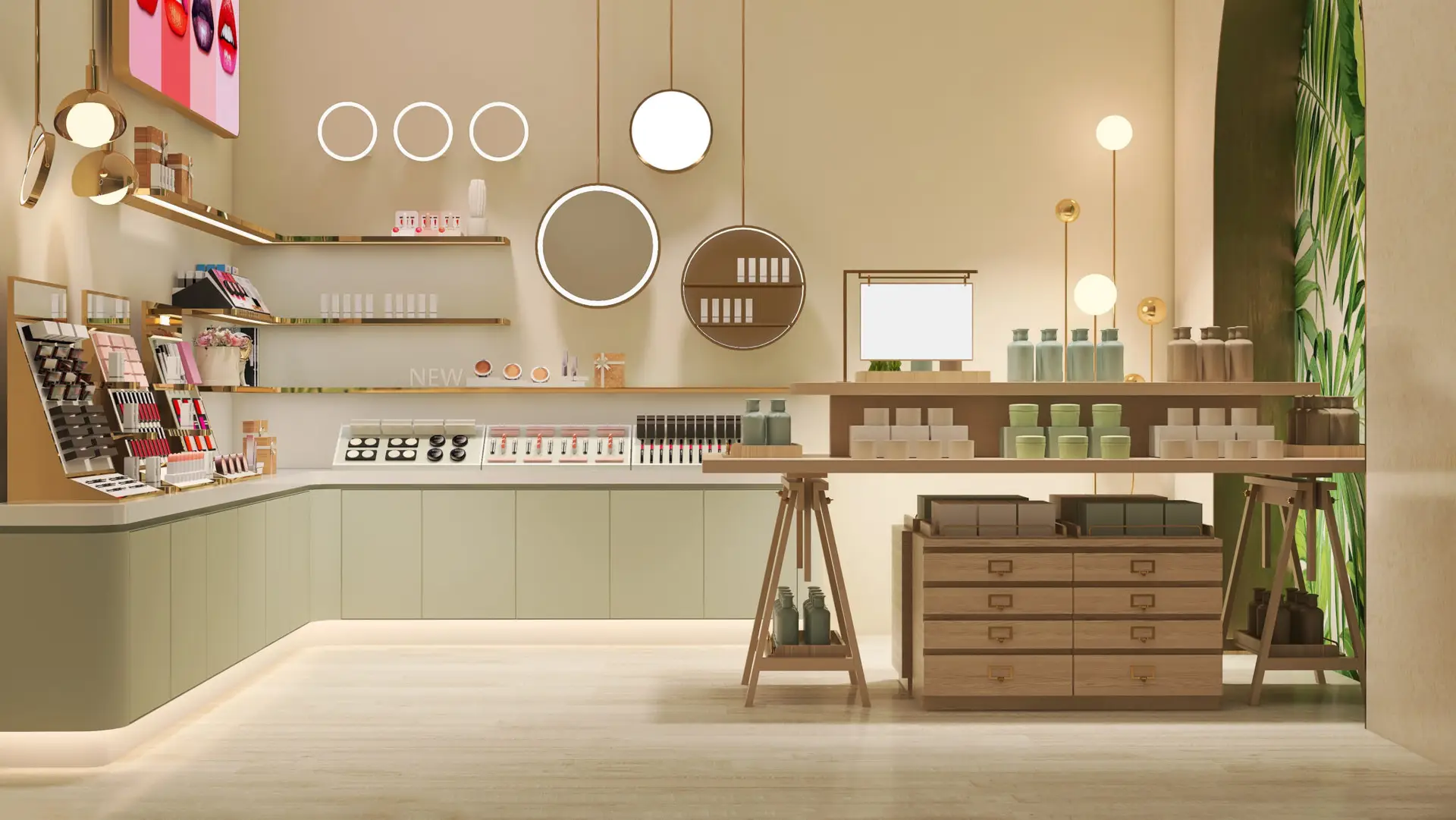 Cosmetics shop-in-shop retail display with modern design